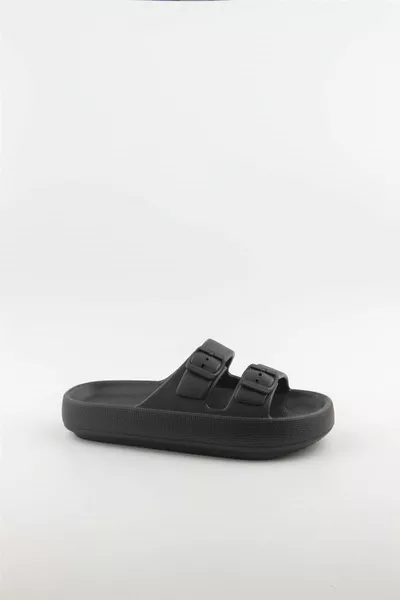 نعل منصة مشبك مزدوج للسيدات شباشب إيفا الصيفية - أسود