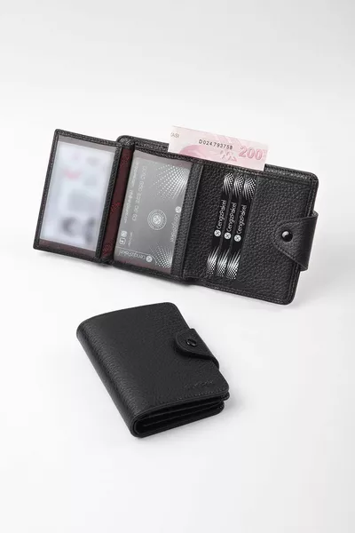محفظة جلد طبيعي أسود