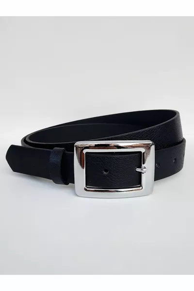 Ceinture à boucle argentée noire pour femme