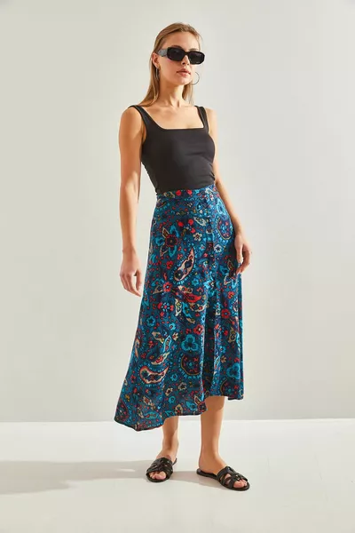 Viscoserok met meerdere patronen en knopen voor dames 