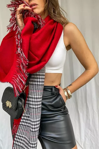 Двусторонний клетчатый шарф красный