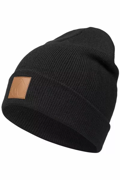 Унисекс зимен кожен етикет Детайлна черна вълнена шапка