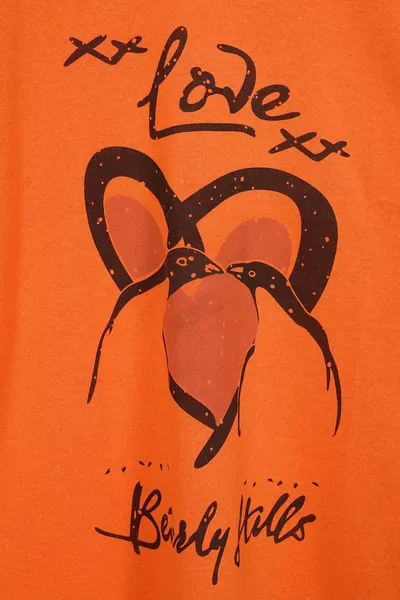 مطبوعة كم طويل برتقالي طقم بيجامة نسائية