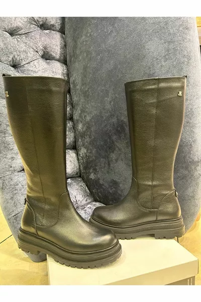k Genuine Leather Thick Sole Below Knee Winter Snow Boots