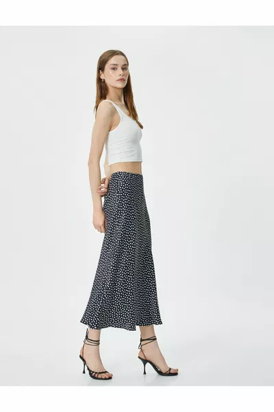 Puantiyeli Midi Etek Viskon