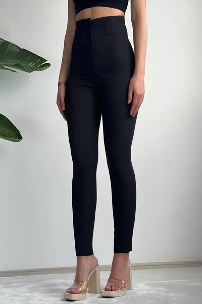 Pantalon noir extra rose taille étroite jambe enveloppante tissu