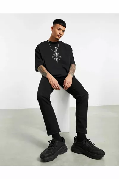 تي شيرت كبير الحجم للجنسين بحجم جمجمة أسود