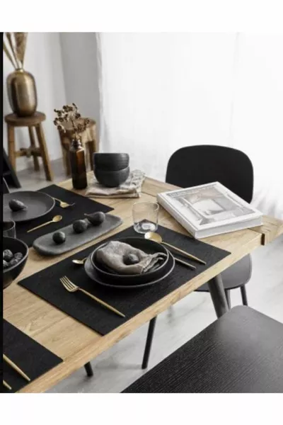 6 Seater  Piece Rectangular Black Leather American Service Supla Placemats