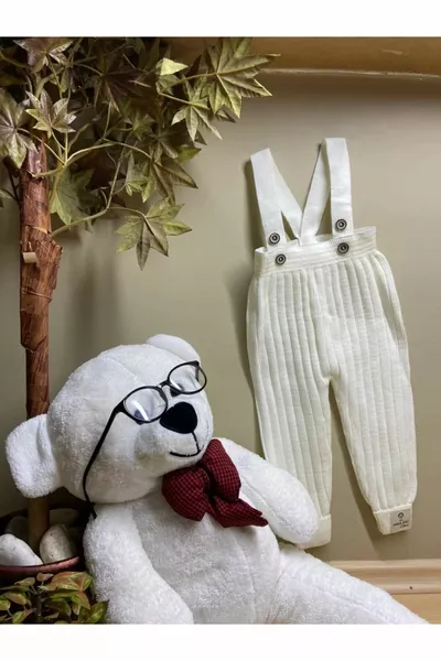 زر أمامي حزام مضلع تريكو سروال إكرو