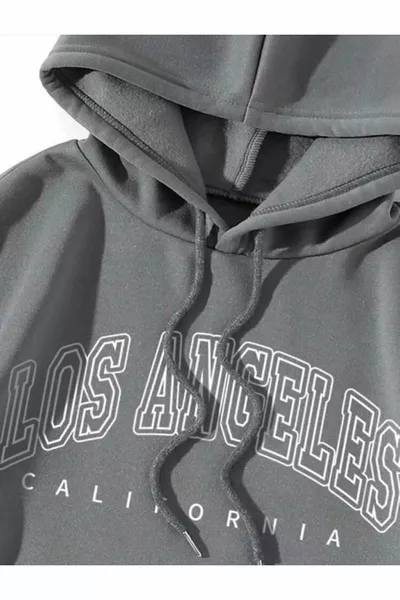 للجنسين حجر رمادي لوس انجليس المطبوعة قميص من النوع الثقيل مقنعين