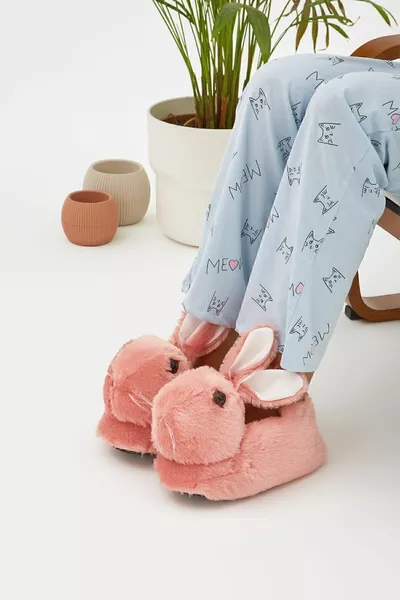 Powder Animal Silent Sole Panduf Rabbit Figure Плюшевые домашние туфли (ГЛАЗ ВЫШИТ, КАК ВИДЕО)