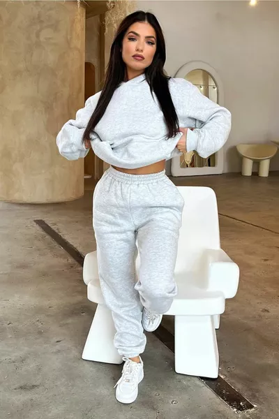 Базовый спортивный костюм на плоской подошве Джоггер - Серый Оверсайз Капюшон