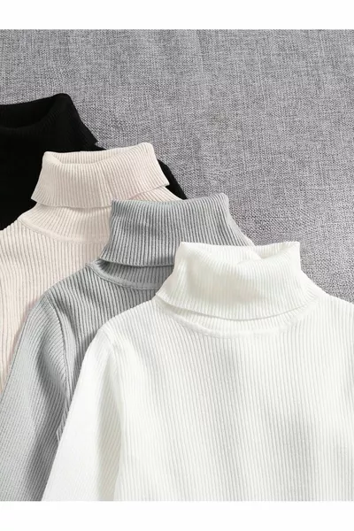 Unisex Set van 4 Zwart, Wit, Beige Grijs, Katoenen Coltrui, Slimfit Coltrui