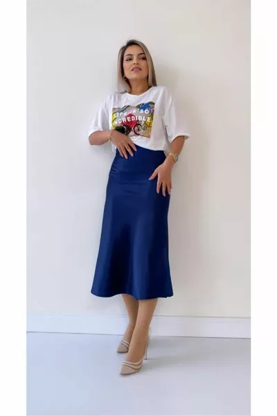 Marineblauwe satijnen rok