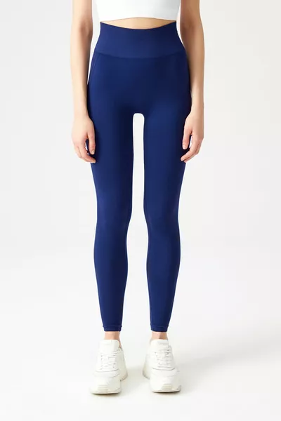 Blu Navy Vita Alta Senza Cuciture Avvolgendo Leggings Sportivi Strisce