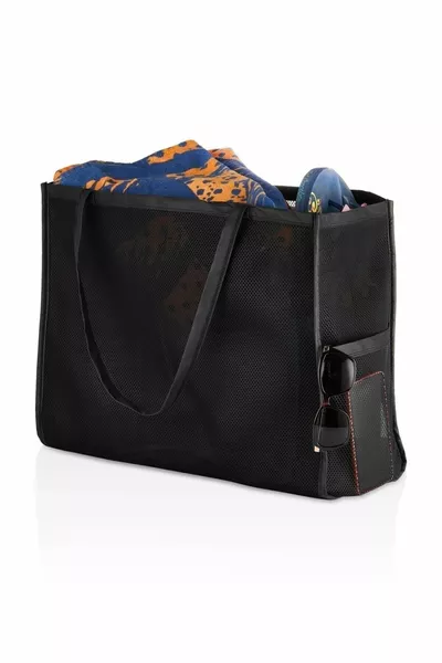 حقيبة شاطئ سوداء كبيرة الحجم