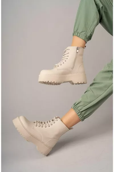 Vanetix كريم أحذية نسائية مع سحاب كعب سميك