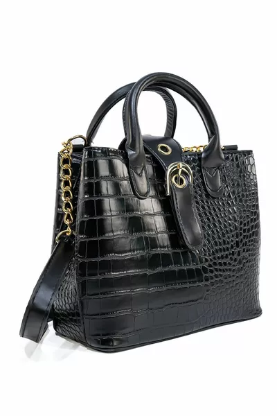 المرأة السوداء كروكو فو الجلود الكتف وحزام اليد المفاجئة السحابة إغلاق حقيبة اليد والكتف