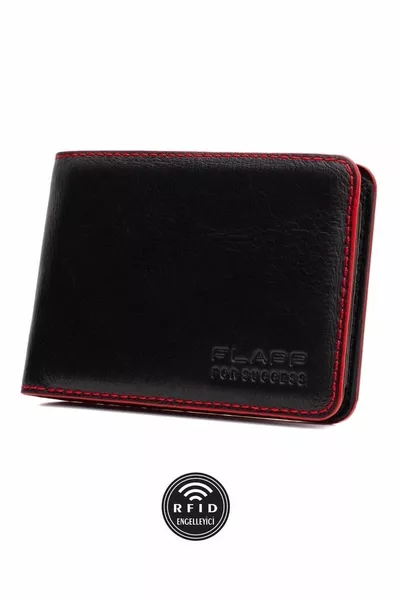 جلد طبيعي RFID محمي بحافة حمراء مطلية بالمحفظة الرياضية