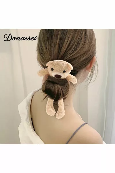 1 pièce en peluche ours en peluche fermoir plume bagel fermoir chignon boucle