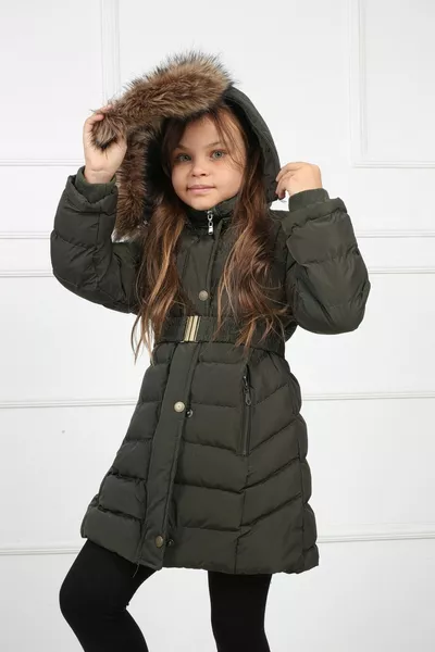 Для девочек Khaki Pelusi Съемное пальто с поясом и поясом