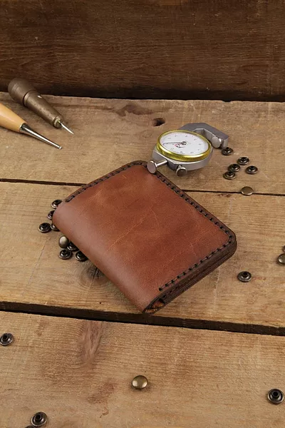 جلد طبيعي مصنوع يدويا محفظة رجالية بنية