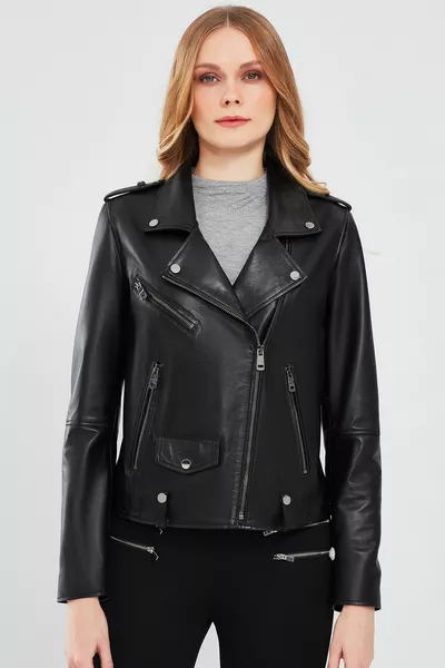 Egoistische Damen Schwarze Biker-Lederjacke 