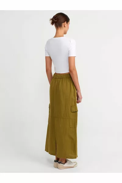  Langer Rock mit Cargotaschen-Fat Green