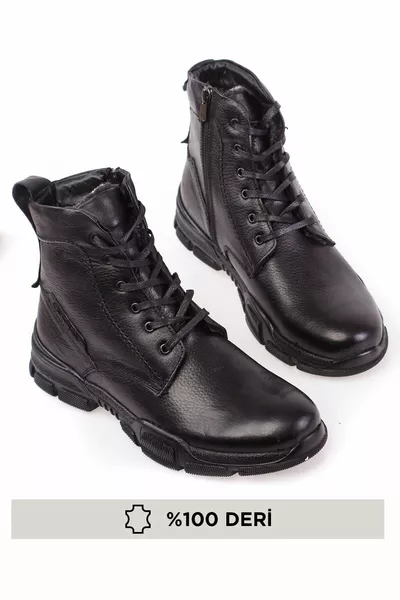 أحذية رجالية من الجلد الطبيعي والماء والبرد والفراء السميك بالداخل