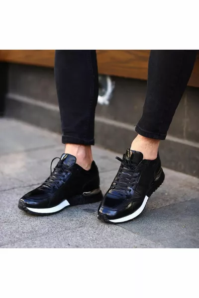 جلد طبيعي أسود أحذية رجالية كاجوال   أسود ACMA-أسود فلوت