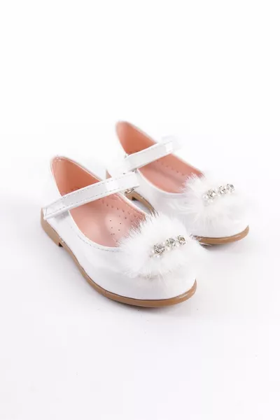 Nieuw seizoen witte gevederde steen gedetailleerde meisjes ballerina's