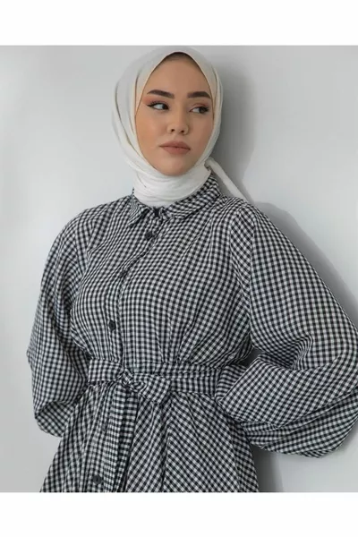 Bescheiden basic button-down zomer casual stijl gingham hijab-jurk voor dames