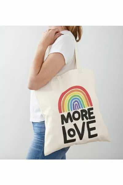 More Love - Rainbow Design Raw Cloth Shoulder Bag