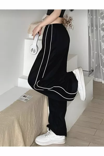Harajuku Zip Detail Black Oversize Striped Sweatpants