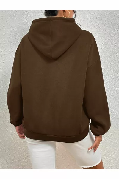 Sweat-shirt à capuche imprimé marron pour femme