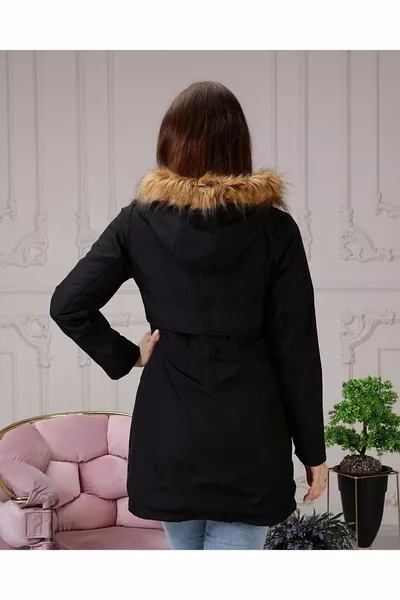 Siyah İçi Kürklü Ve Su Geçirmez Kadın Kışlık Mont & Kaban