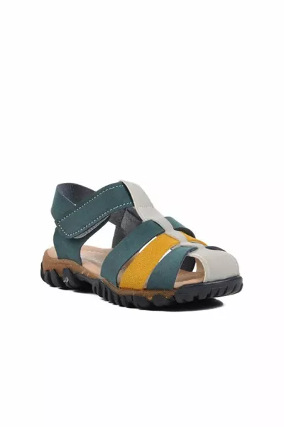 Navy Blue Nubuck Yellow Boys' Sandals