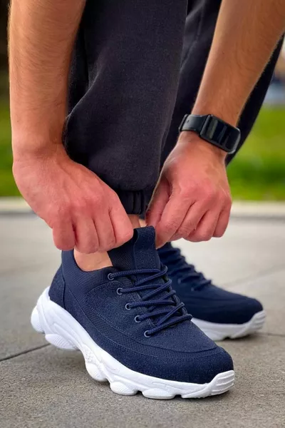  Kuback marineblauw suède veterschoenen met hoge zool en veters voor heren