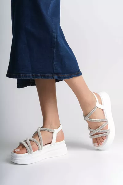  Elastische Stone Stripe Orthopedische Zool Dames Sandalen BT Wit