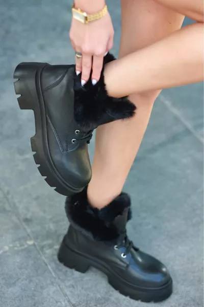 Огромные женские сапоги на толстой подошве BLACK-BLACK