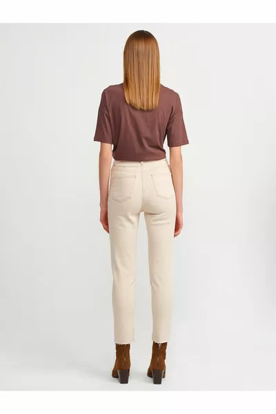  Pantalon en coton avec couture sur le devant-écru