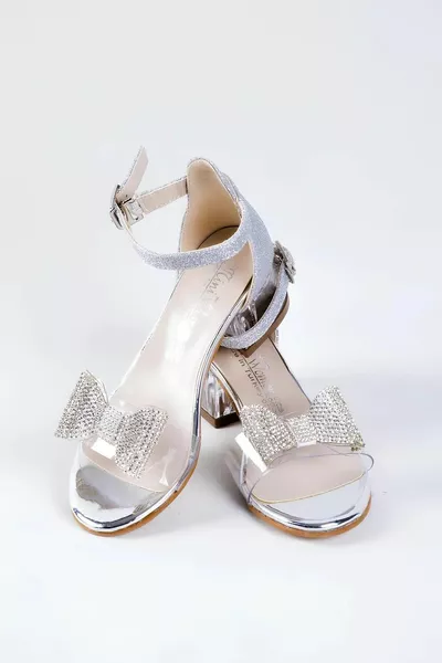 (MINI DAMEN) Mädchen Abendkleid aus transparentem Perlmutt aus Stein Silber