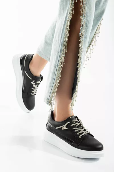 Кожа с баллоном на воздушной подошве лакированная кожа камень шнуровка черно-белые женские кроссовки