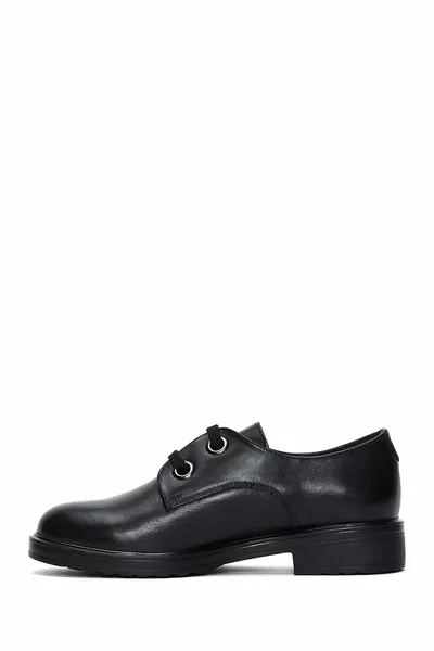 Women's Black Lace-Up Leather Oxford Shoes 