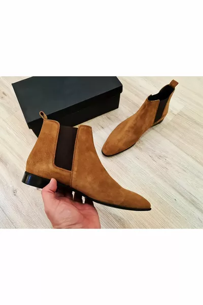 أحذية جلدية أصلية من جلد الغزال تان للرجال