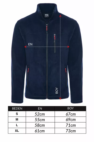Unisex Navy Blue Bato Collar Full Zipper 3 Pocket Outdoor Fleece Jacket