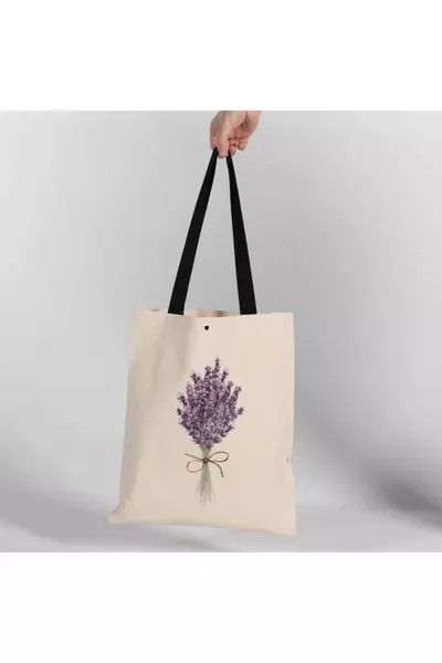 Thick Fabric Lavender Design Tote Bag With Snap Fastener