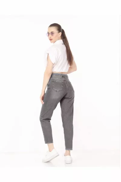 Mamma Fit Jean Vita alta Taglio da fidanzato Elasticizzato Grigio chiaro Jeans da donna 