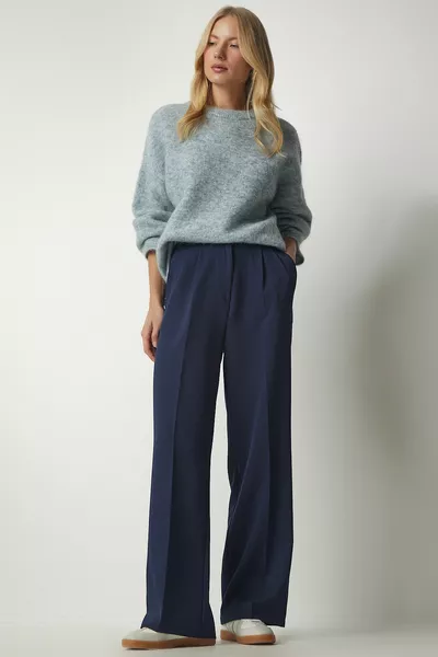 Women's Navy Blue Pocket Palazzo Pants 