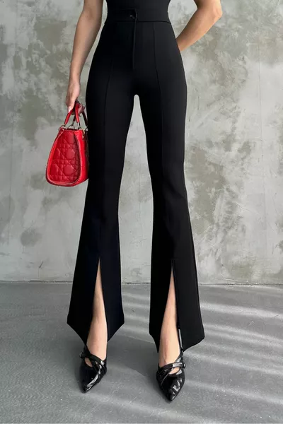 المرأة الساق شق الساق الاسبانية قصر السراويل الأسود